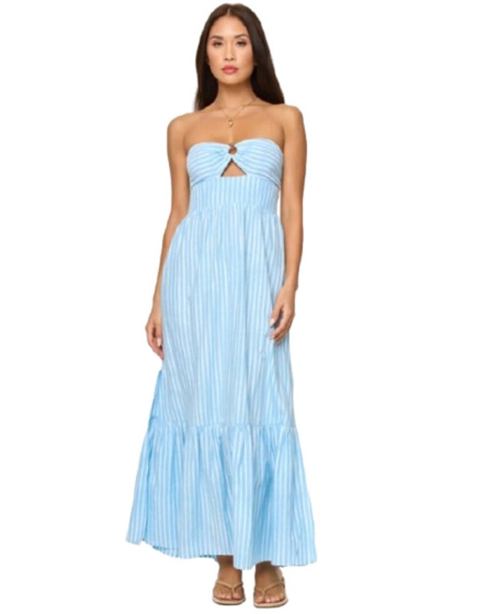 L*SPACE Women's Melody Strapless Maxi Dress Large Blue White Striped NWT